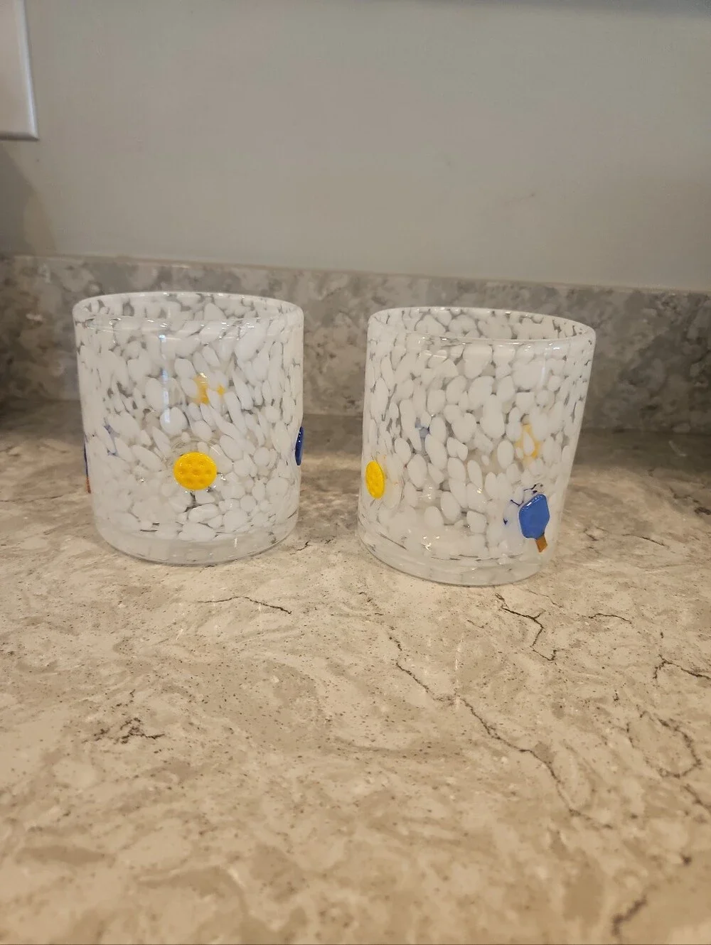 Confetti Glass Blue & White Swirl Pickleball Inlay Tumblers Glasses/ Set Of 2